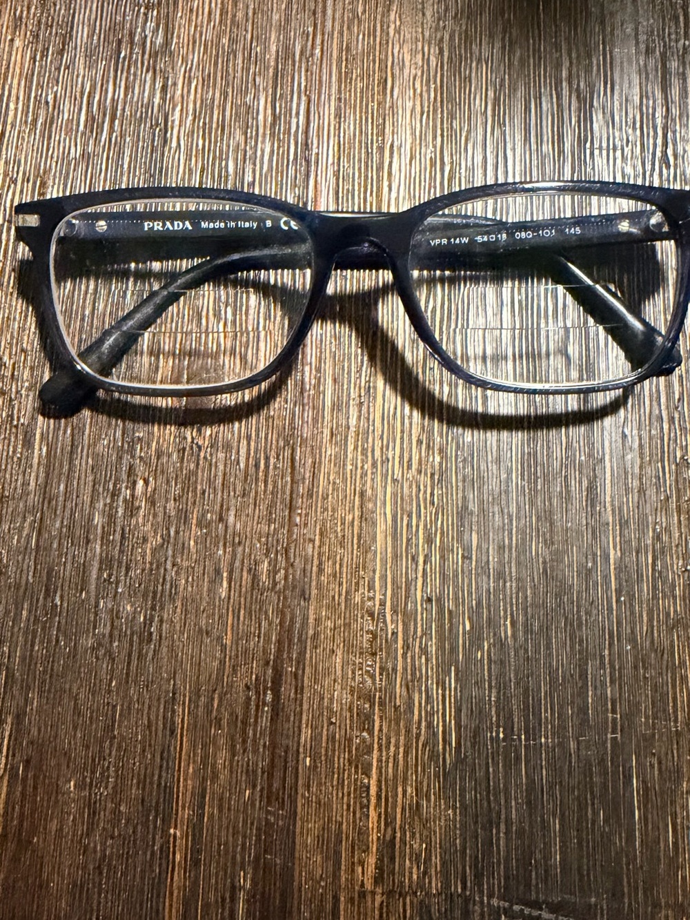 Prada VPR 14W Black Rectangular Full Rim Eyeglass Frames 54-18 145